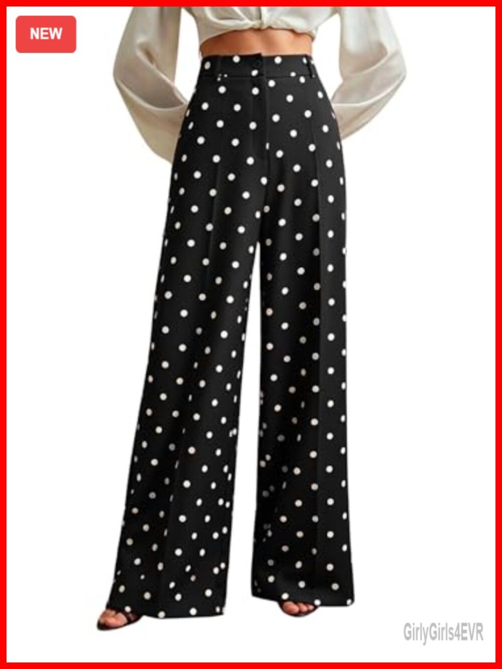 Women's High Waisted Wide Leg Polka Dot Dress Pants Palazzo Trousers Pockets